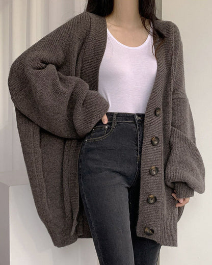 Gianna | Relaxed V-Neck Cardigan with Lantern Sleeves