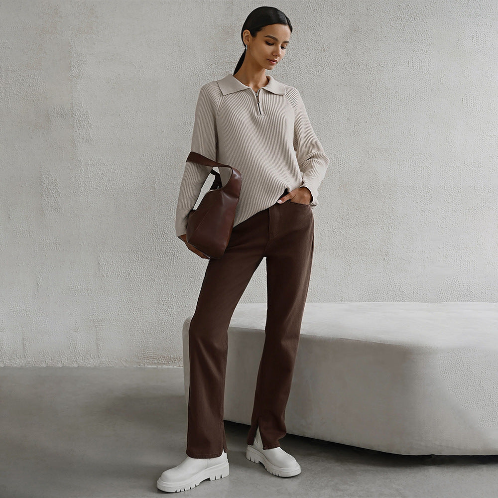 Melissa | Half-Zip Ribbed Knit Sweater with Collar