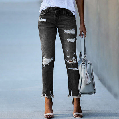 Mila | Women's Ripped Jeans with High Rise and Raw Edge Hem