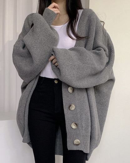 Gianna | Relaxed V-Neck Cardigan with Lantern Sleeves