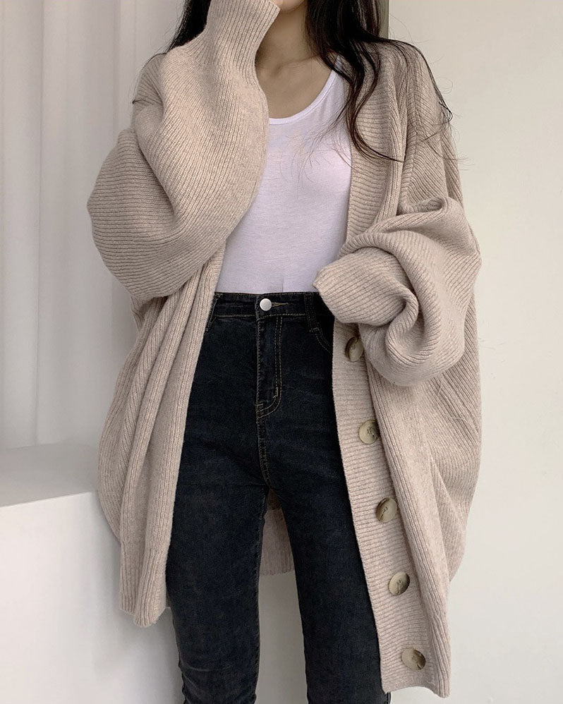 Gianna | Relaxed V-Neck Cardigan with Lantern Sleeves