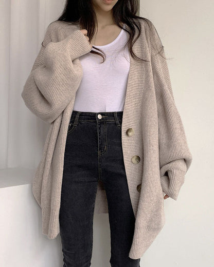 Gianna | Relaxed V-Neck Cardigan with Lantern Sleeves