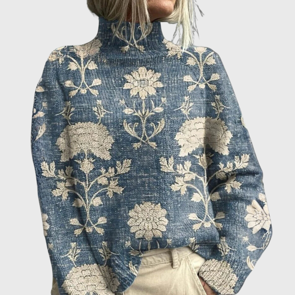 Jennifer | Warm Turtleneck Sweater with Nature Print