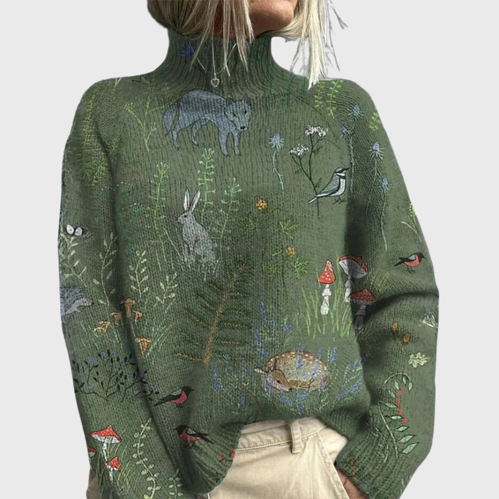 Jennifer | Warm Turtleneck Sweater with Nature Print