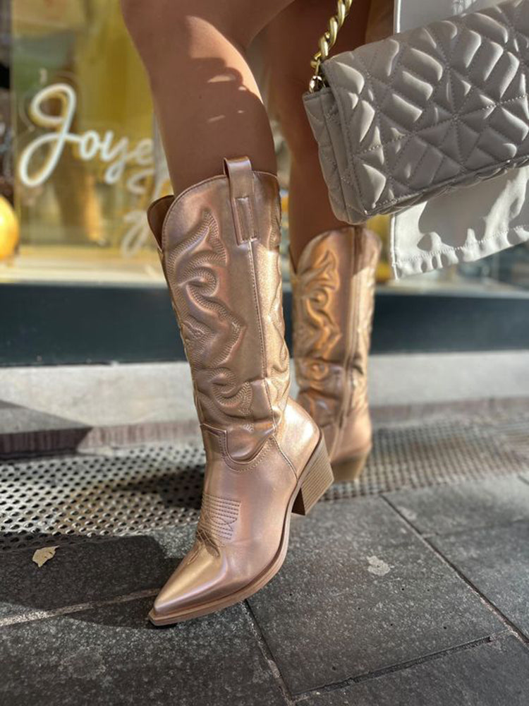 Nora | Metallic Western Boots with Heel and Pointed Toe