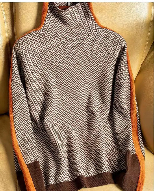 Sandra | Luxe Turtleneck Sweater with Herringbone Pattern