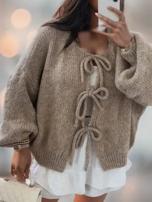 Violet | Knit Cardigan with Bow Closure and Bohemian Style