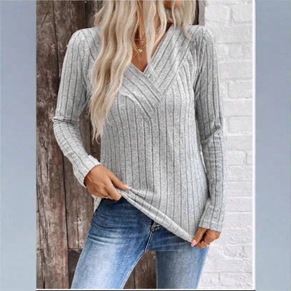 Dorothy | Elegant Sunken Stripe Sweater with V-Neck