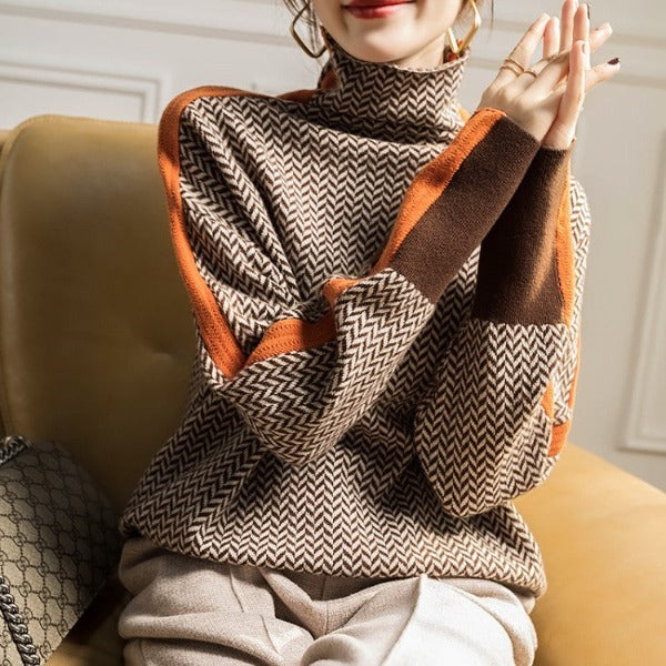 Sandra | Luxe Turtleneck Sweater with Herringbone Pattern