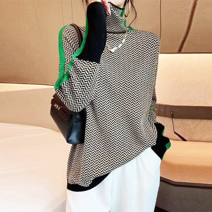 Sandra | Luxe Turtleneck Sweater with Herringbone Pattern