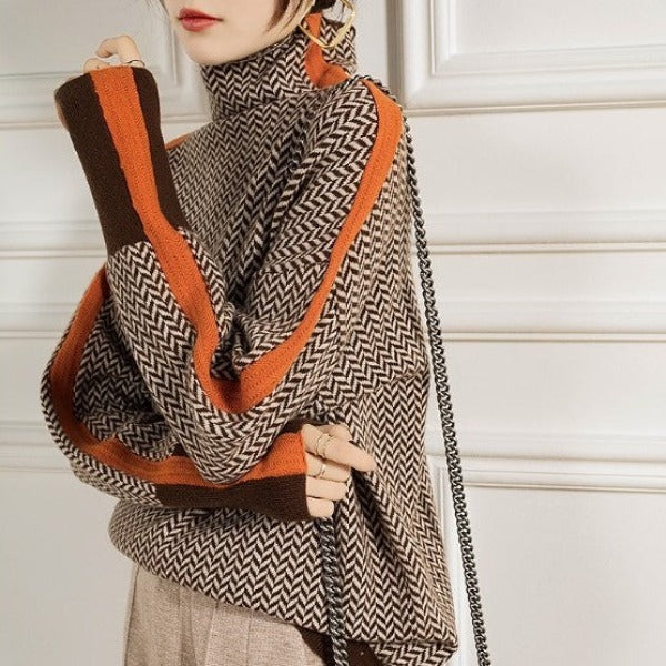 Sandra | Luxe Turtleneck Sweater with Herringbone Pattern