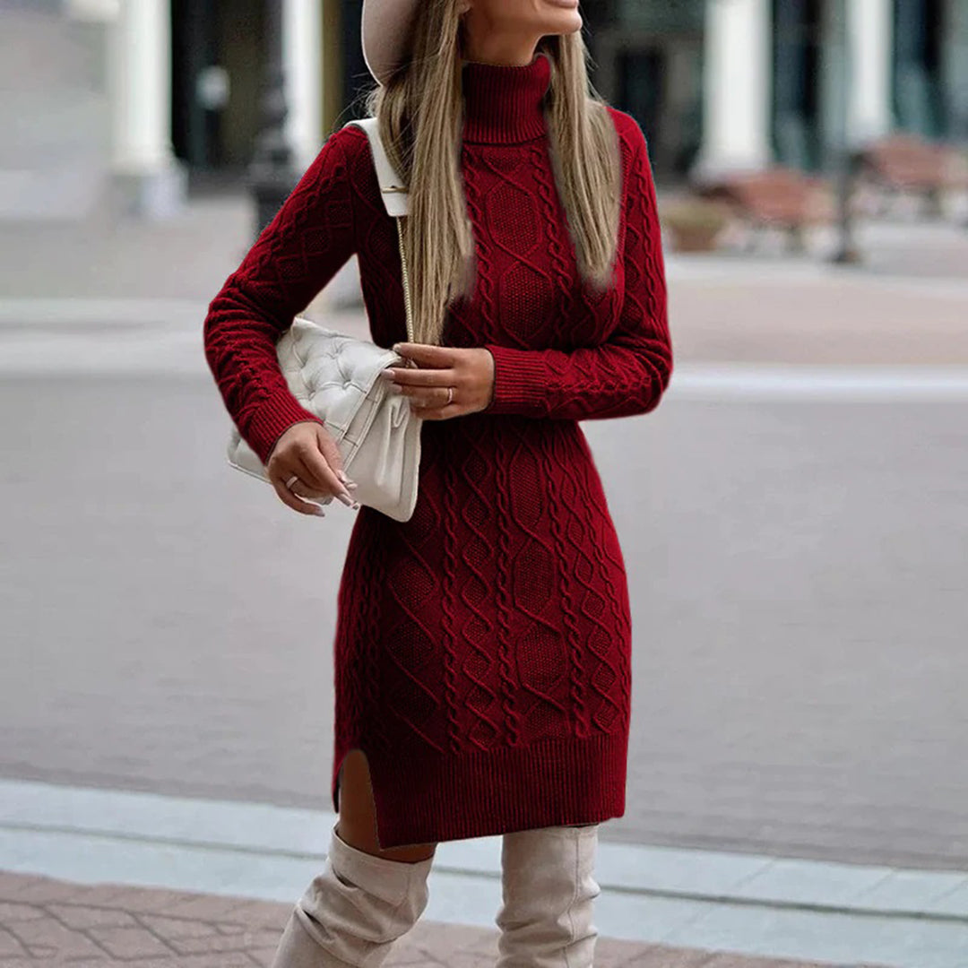 Pauline | Women's Fitted Cable Knit Dress with Turtleneck