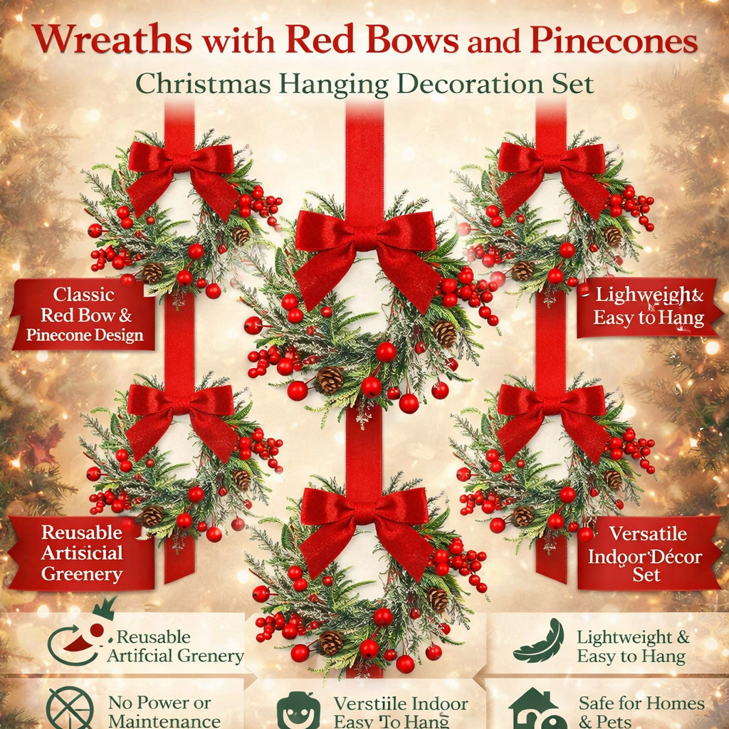 Donald | Hanging Christmas Wreath with Red Bow