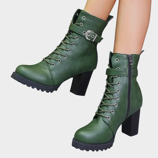 Debra | Women's Lace Up Block Heel Combat Ankle Boots
