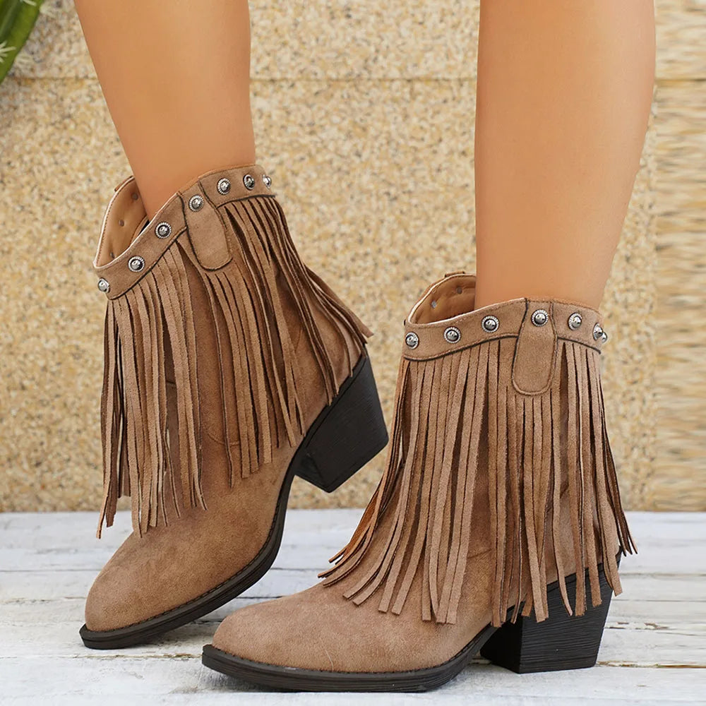 Nancy | Women's Wide Calf Western Fringe Cowboy Boots