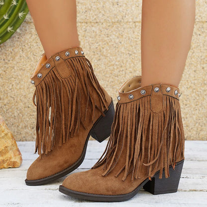 Nancy | Women's Wide Calf Western Fringe Cowboy Boots
