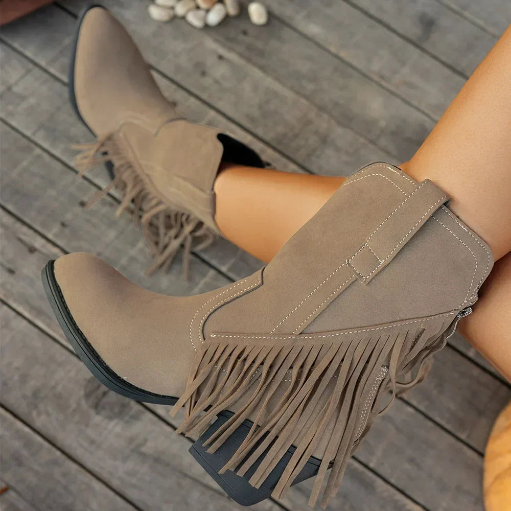 Nancy | Women's Wide Calf Western Fringe Cowboy Boots