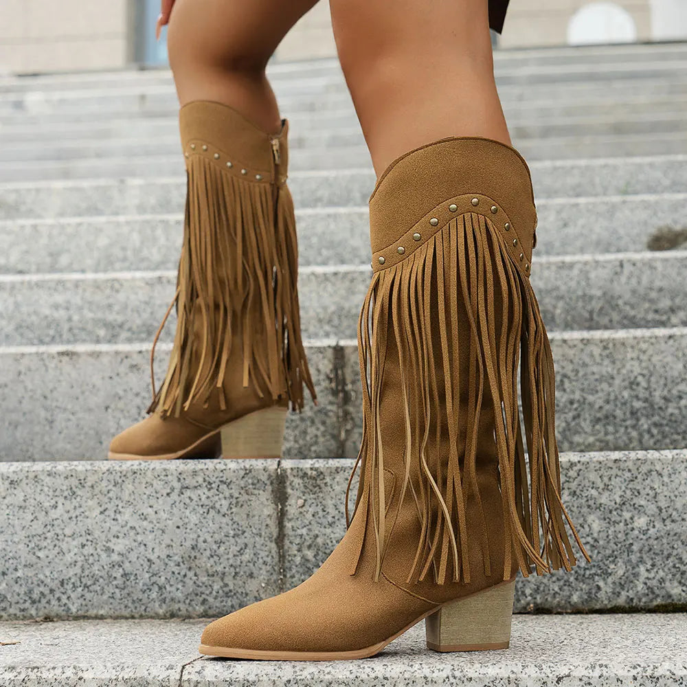 Nancy | Women's Wide Calf Western Fringe Cowboy Boots