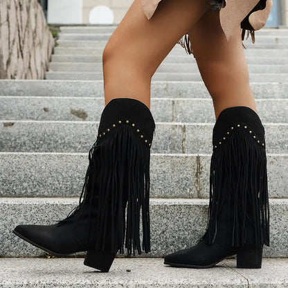 Nancy | Women's Wide Calf Western Fringe Cowboy Boots
