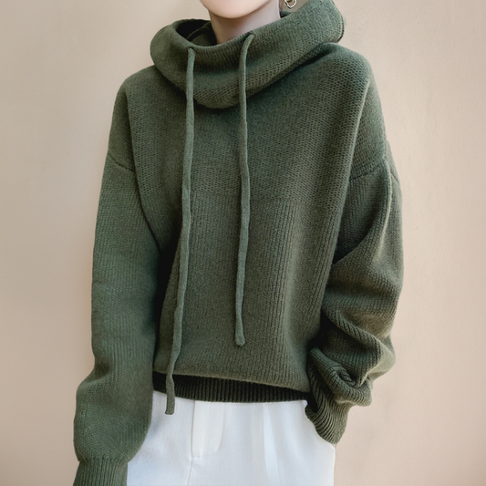 Barbara | Knit Hoodie Sweater with Drawstring Collar