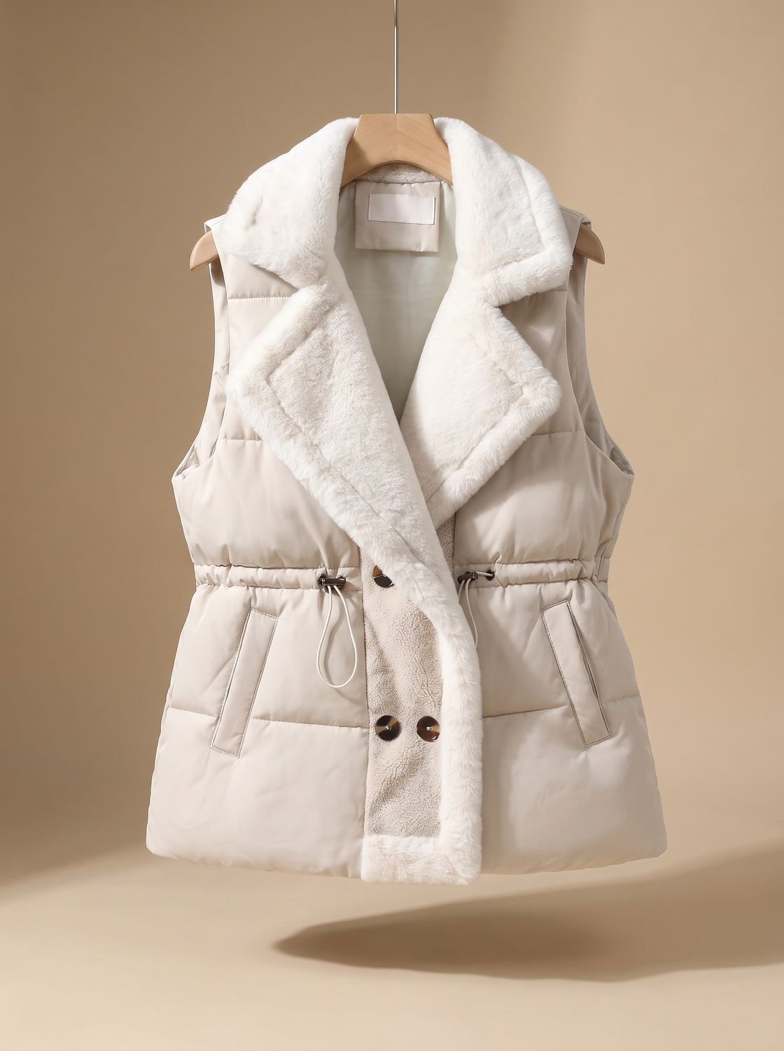 Lucinda | Women's Puffer Vest with Faux Fur Collar and Drawstring Waist