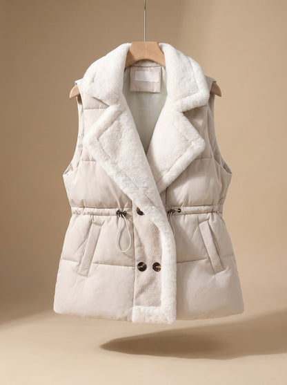Lucinda | Women's Puffer Vest with Faux Fur Collar and Drawstring Waist
