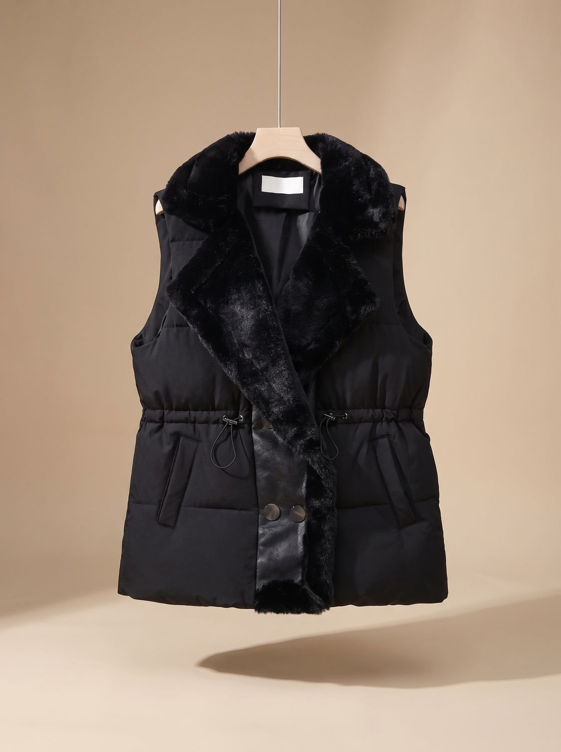 Lucinda | Women's Puffer Vest with Faux Fur Collar and Drawstring Waist