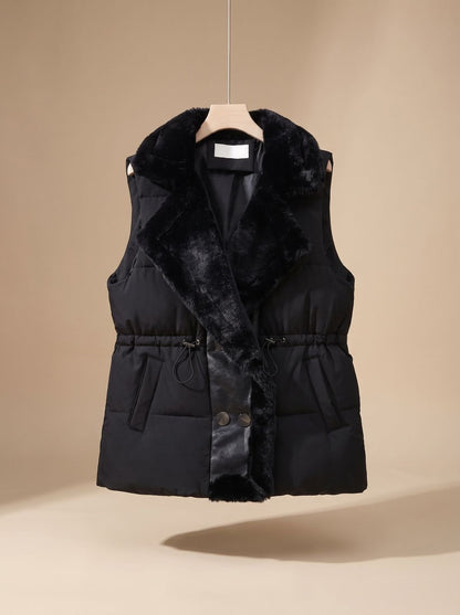 Lucinda | Women's Puffer Vest with Faux Fur Collar and Drawstring Waist
