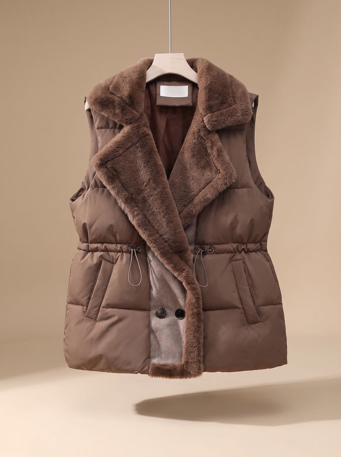 Lucinda | Women's Puffer Vest with Faux Fur Collar and Drawstring Waist
