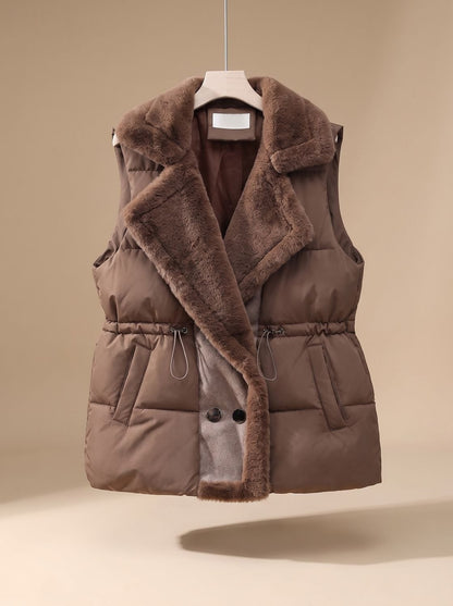 Lucinda | Women's Puffer Vest with Faux Fur Collar and Drawstring Waist