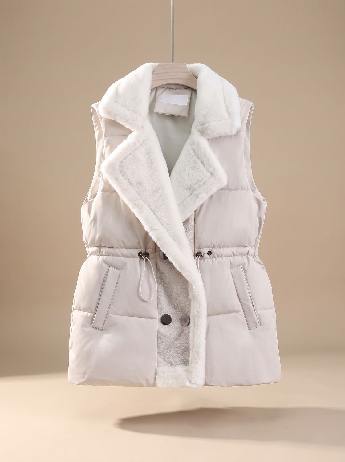 Lucinda | Women's Puffer Vest with Faux Fur Collar and Drawstring Waist