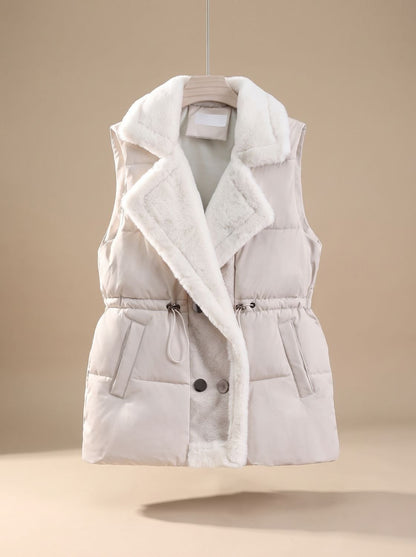 Lucinda | Women's Puffer Vest with Faux Fur Collar and Drawstring Waist