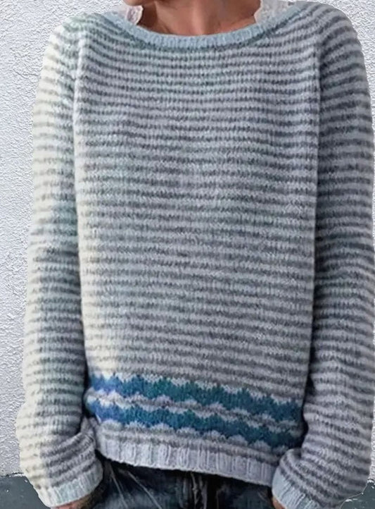 Eleanor | Women's Striped Round Neck Knit Sweater with Wavy Pattern