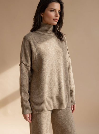 Hannah | Women's Oversize Turtleneck Knit Lounge Set with Wide Leg