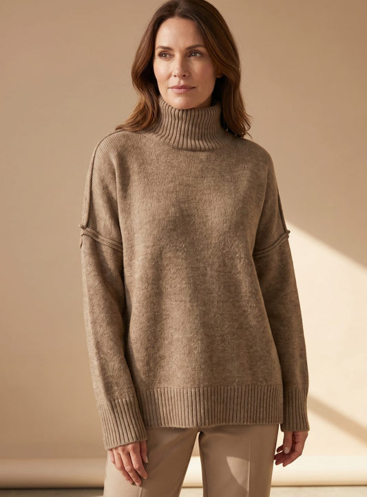 Hannah | Women's Oversize Turtleneck Knit Lounge Set with Wide Leg