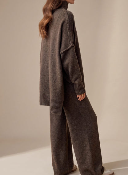 Hannah | Women's Oversize Turtleneck Knit Lounge Set with Wide Leg