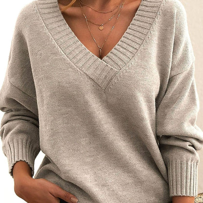 Victoria | Women's Oversize V-neck Knit Pullover with Long Sleeves