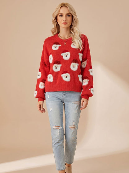 Melisande | Women's Long Sleeve Christmas Sweater with Oversized Santa Claus Print