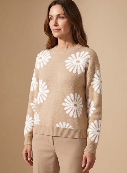 Natalie | Women's Loose Fit Knit Pullover with Floral Print and Long Sleeve
