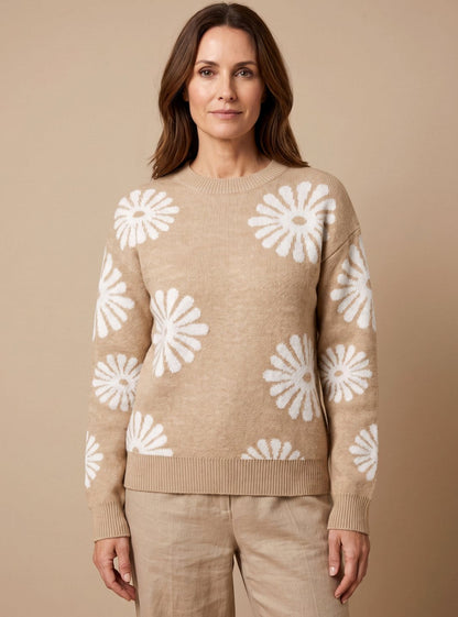 Natalie | Women's Loose Fit Knit Pullover with Floral Print and Long Sleeve