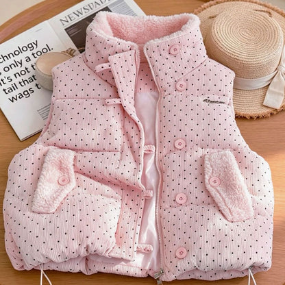 Belphoebe | Women's Dotted Quilted Vest with Teddy Lining and Stand-Up Collar