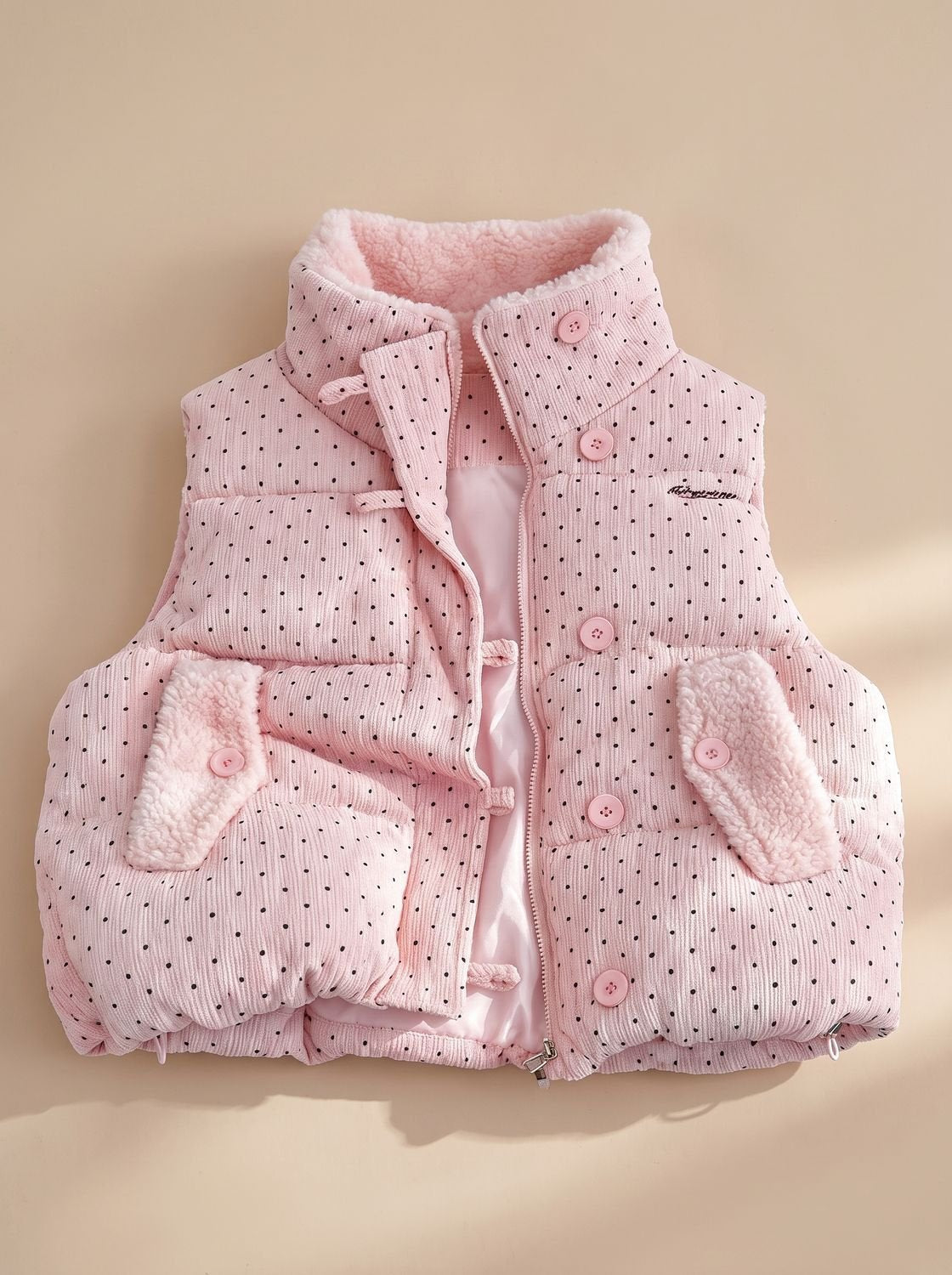 Belphoebe | Women's Dotted Quilted Vest with Teddy Lining and Stand-Up Collar