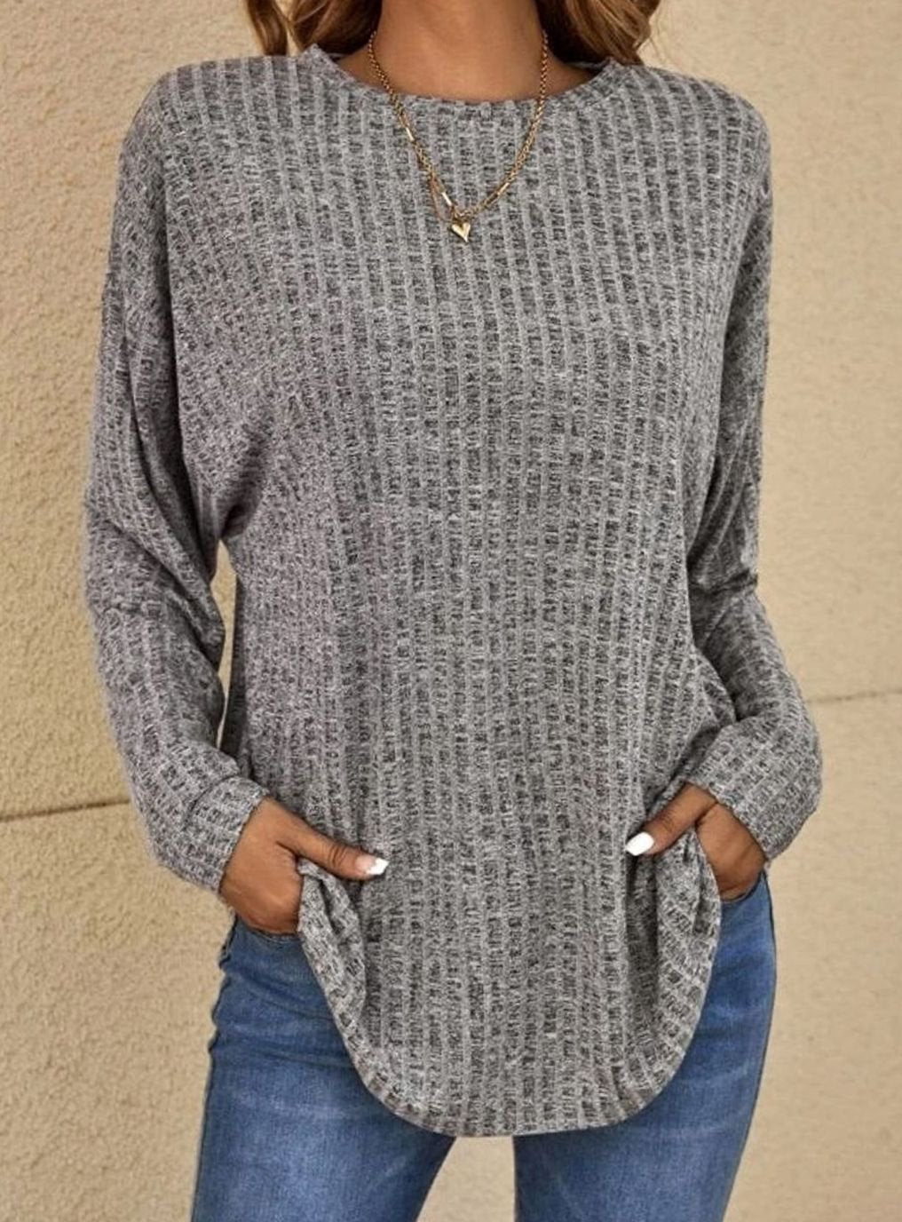 Sofia | Women's Casual Oversized Long Sleeve Pullover with Waffle-knit