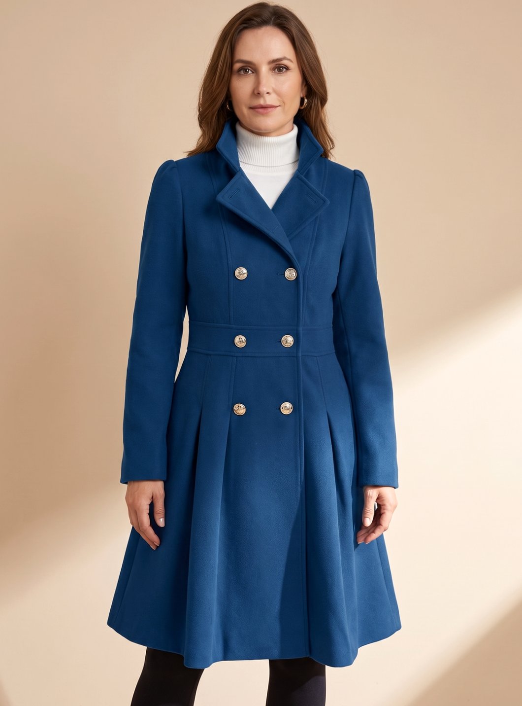 Ellie | Women's Tailored Double-breasted Flared Wool Coat with Pockets