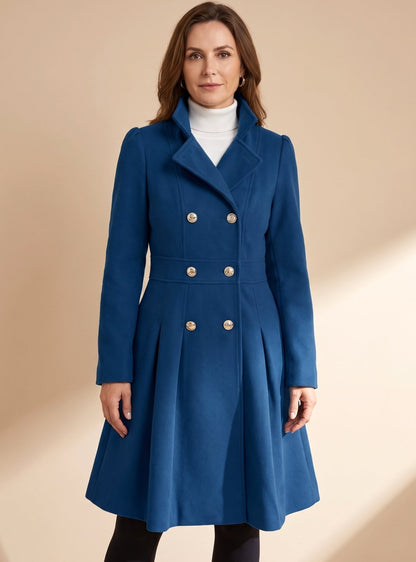 Ellie | Women's Tailored Double-breasted Flared Wool Coat with Pockets