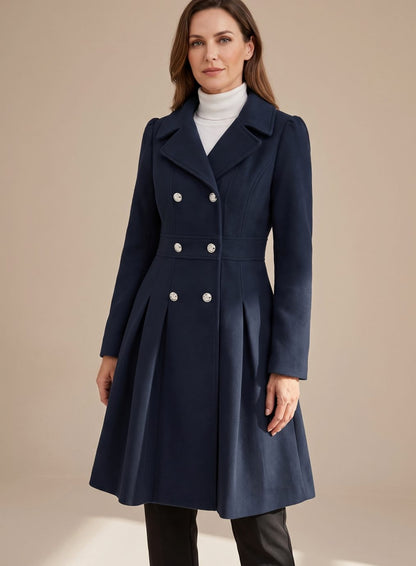 Ellie | Women's Tailored Double-breasted Flared Wool Coat with Pockets