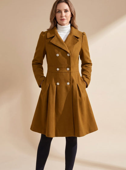 Ellie | Women's Tailored Double-breasted Flared Wool Coat with Pockets