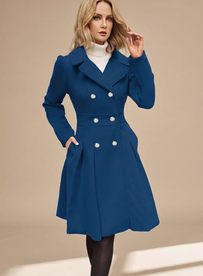 Ellie | Women's Tailored Double-breasted Flared Wool Coat with Pockets