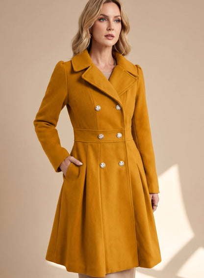 Ellie | Women's Tailored Double-breasted Flared Wool Coat with Pockets