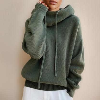 Barbara | Knit Hoodie Sweater with Drawstring Collar